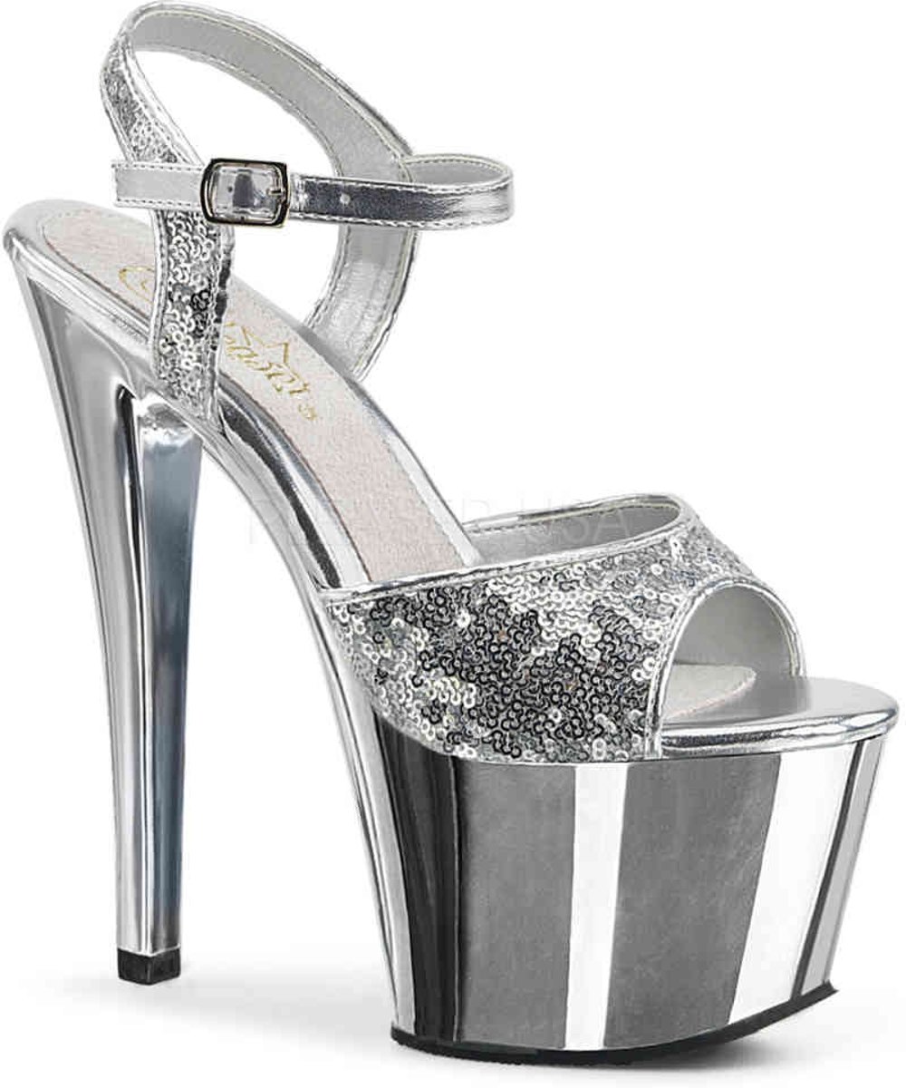 EU 37 = US 7 | SKY-310SQ | 7 Heel, 2 3/4 Chrome PF Ankle Strap Sandal